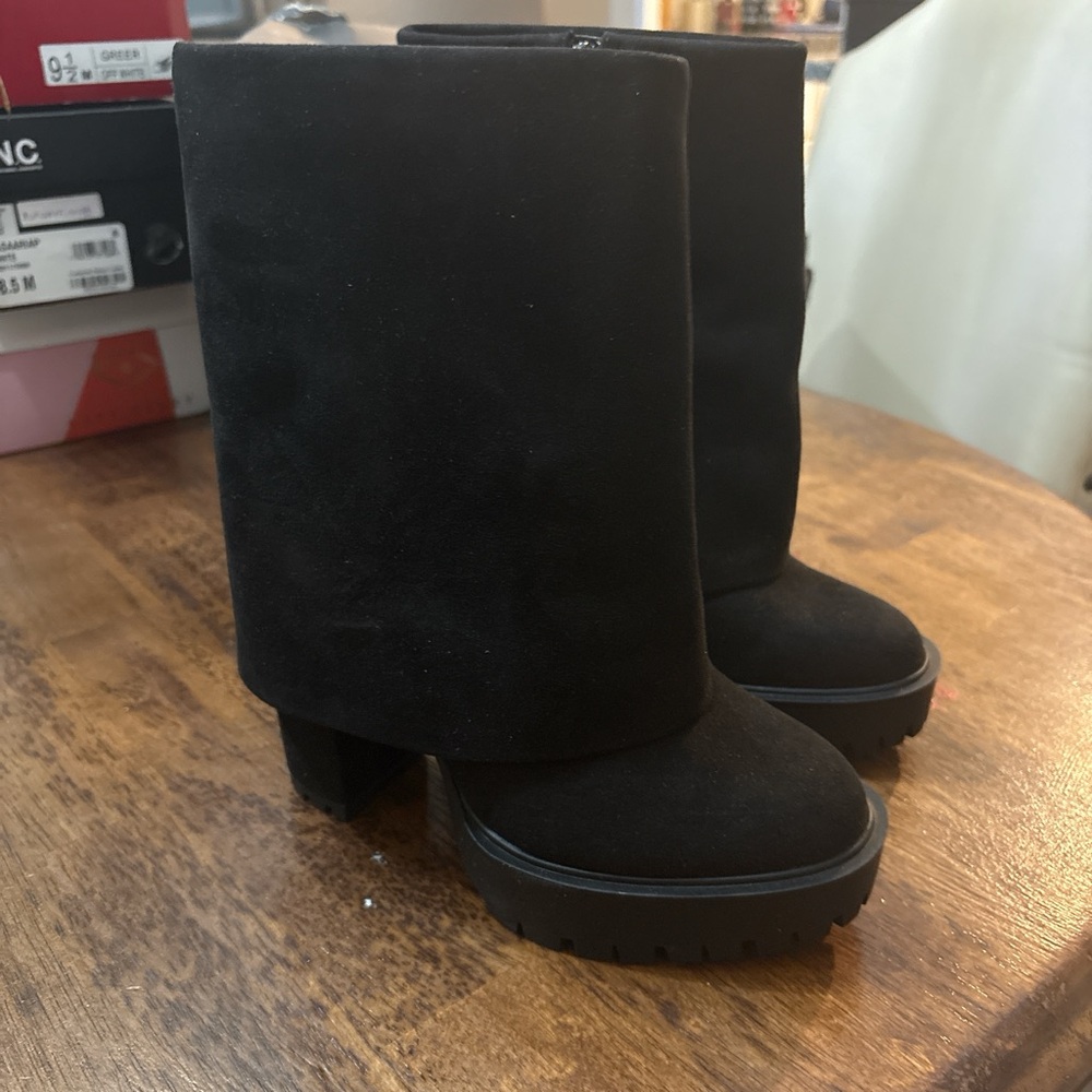 INC Elegant Black Heeled Boots for Women